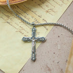 Blue/Silver Detailed Sculpted Crucifix Necklace