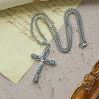 Blue/Silver Detailed Sculpted Crucifix Necklace
