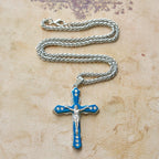 Blue/Silver Detailed Sculpted Crucifix Necklace