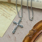 Blue/Silver Detailed Sculpted Crucifix Necklace