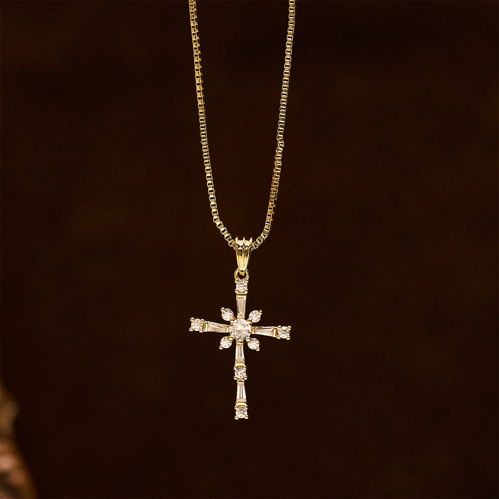 Sparkling Stone-Inlaid Cross Necklace