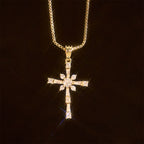Sparkling Stone-Inlaid Cross Necklace