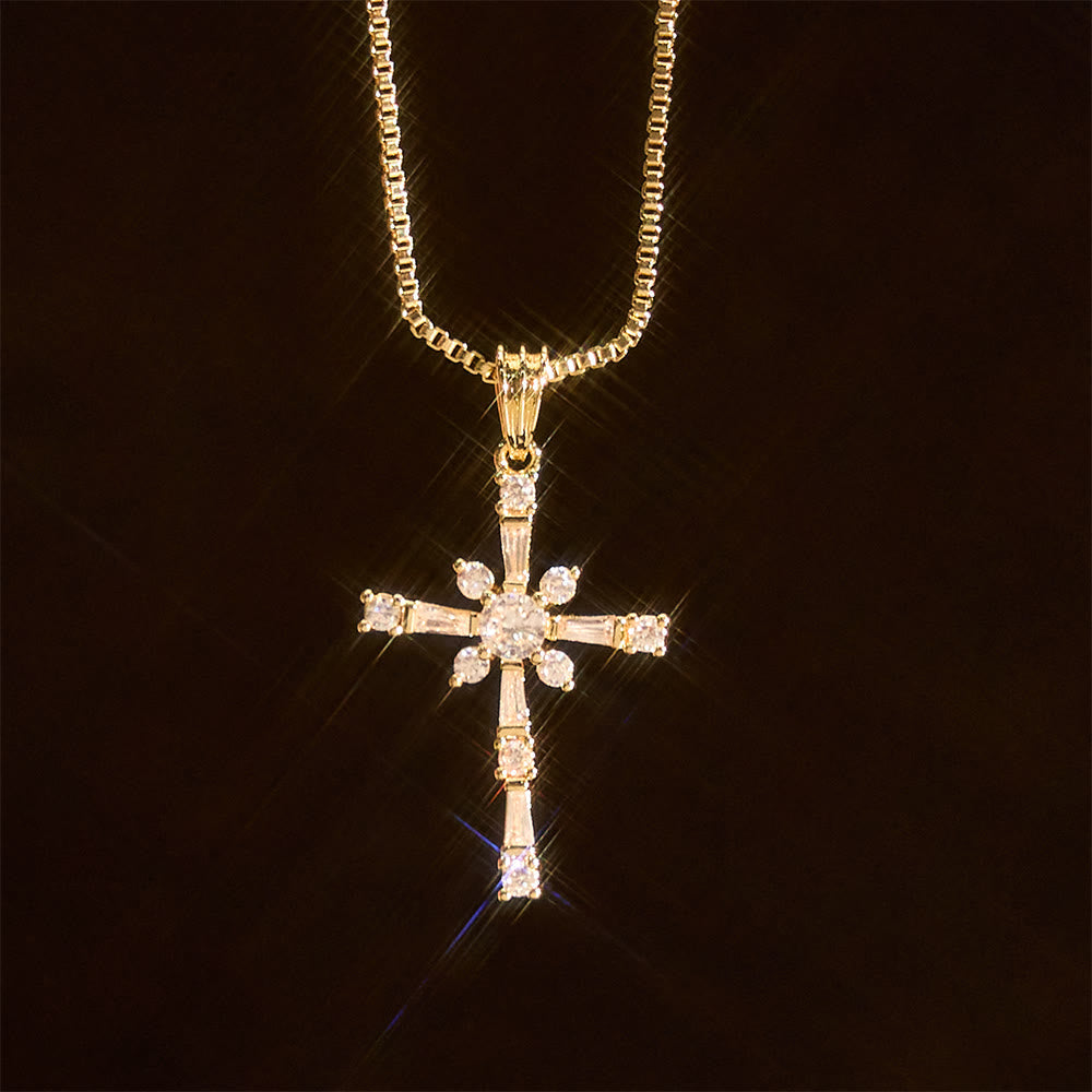 Sparkling Stone-Inlaid Cross Necklace