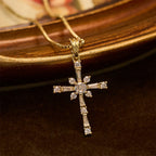 Sparkling Stone-Inlaid Cross Necklace