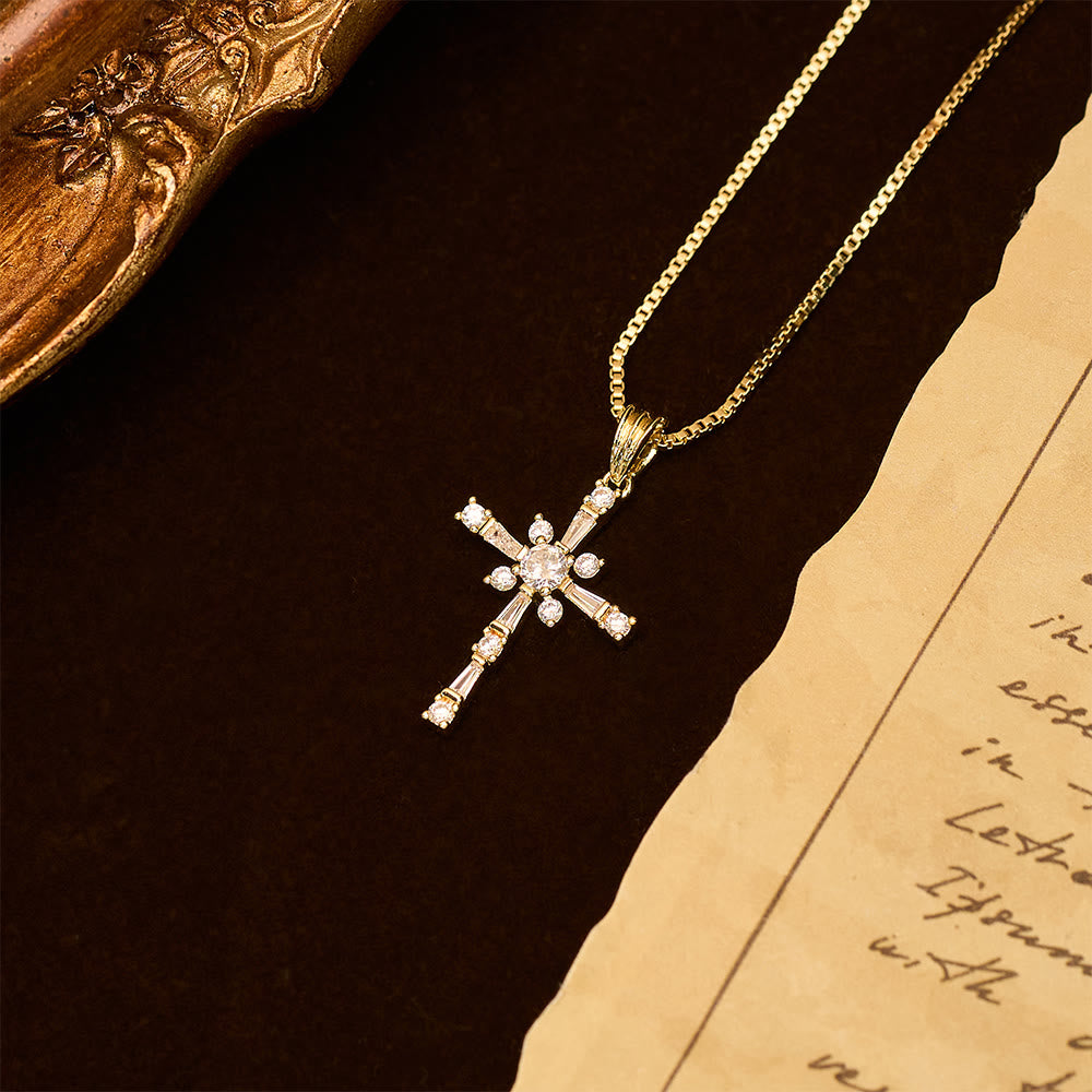 Sparkling Stone-Inlaid Cross Necklace