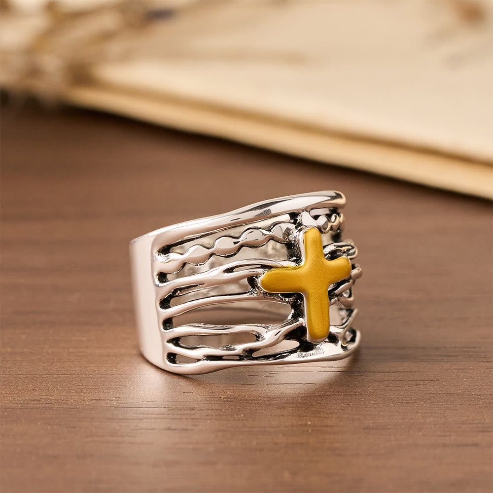 Two-Tone Copper Cross Ring