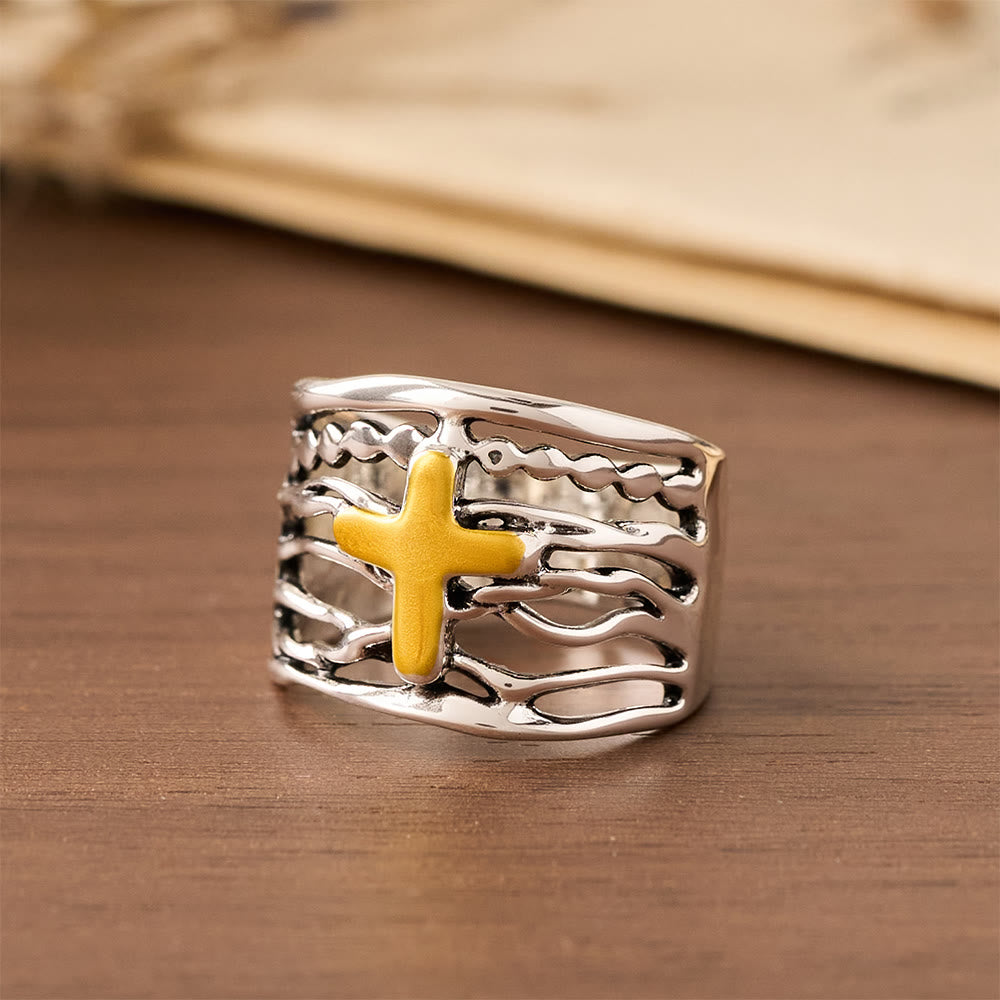 Two-Tone Copper Cross Ring
