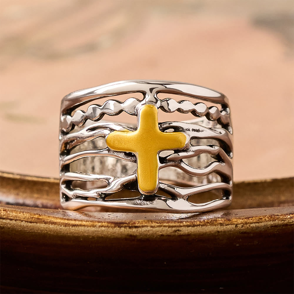 Two-Tone Copper Cross Ring