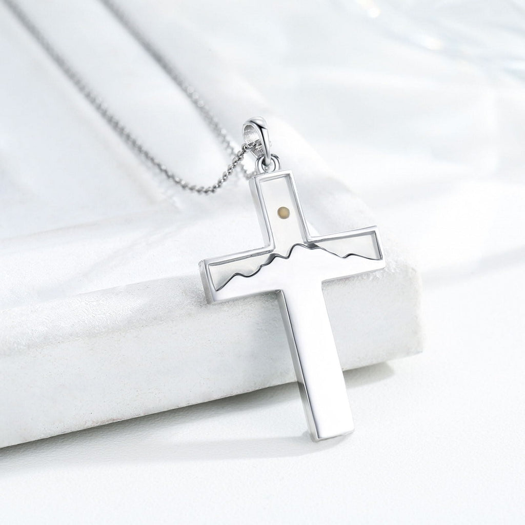 Mustard Seed Crescent Moon & Cross Necklace