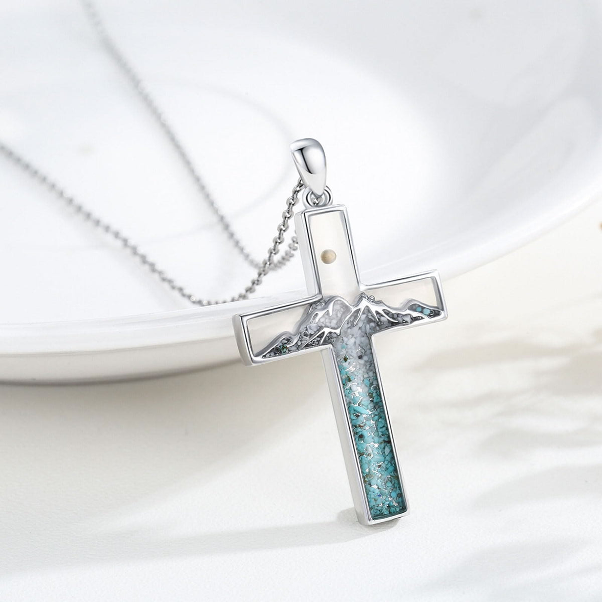 Mustard Seed Crescent Moon & Cross Necklace