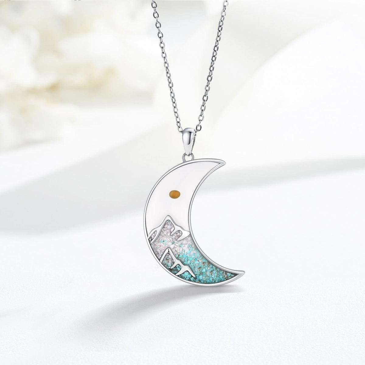 Mustard Seed Crescent Moon & Cross Necklace