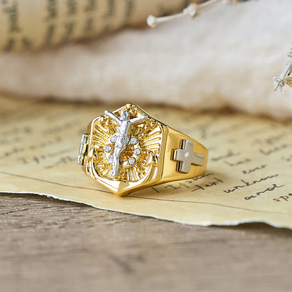 Two-Tone Crucifix Statement Ring