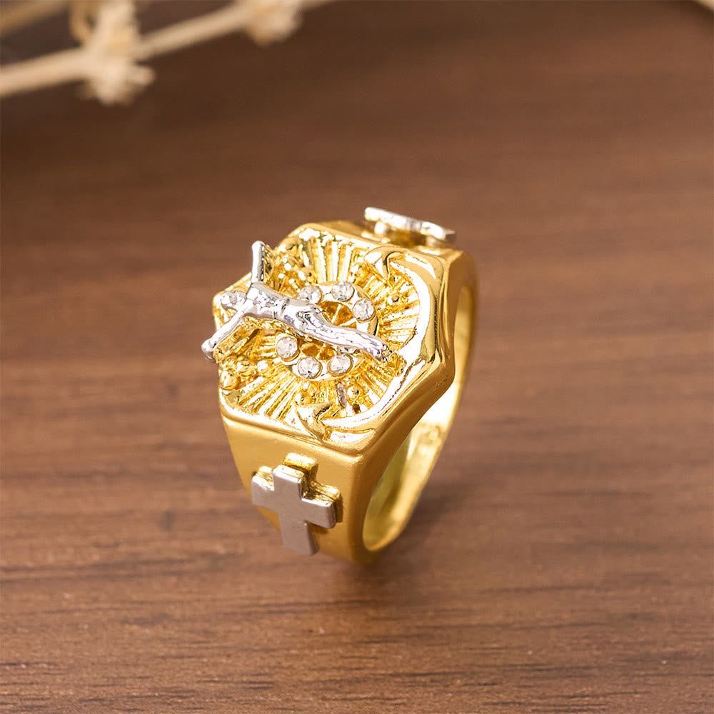 Two-Tone Crucifix Statement Ring