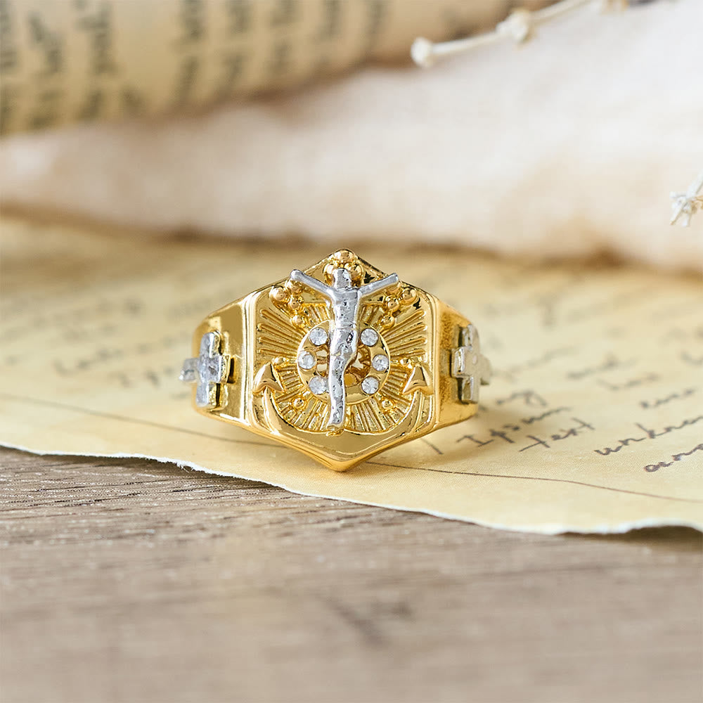 Two-Tone Crucifix Statement Ring