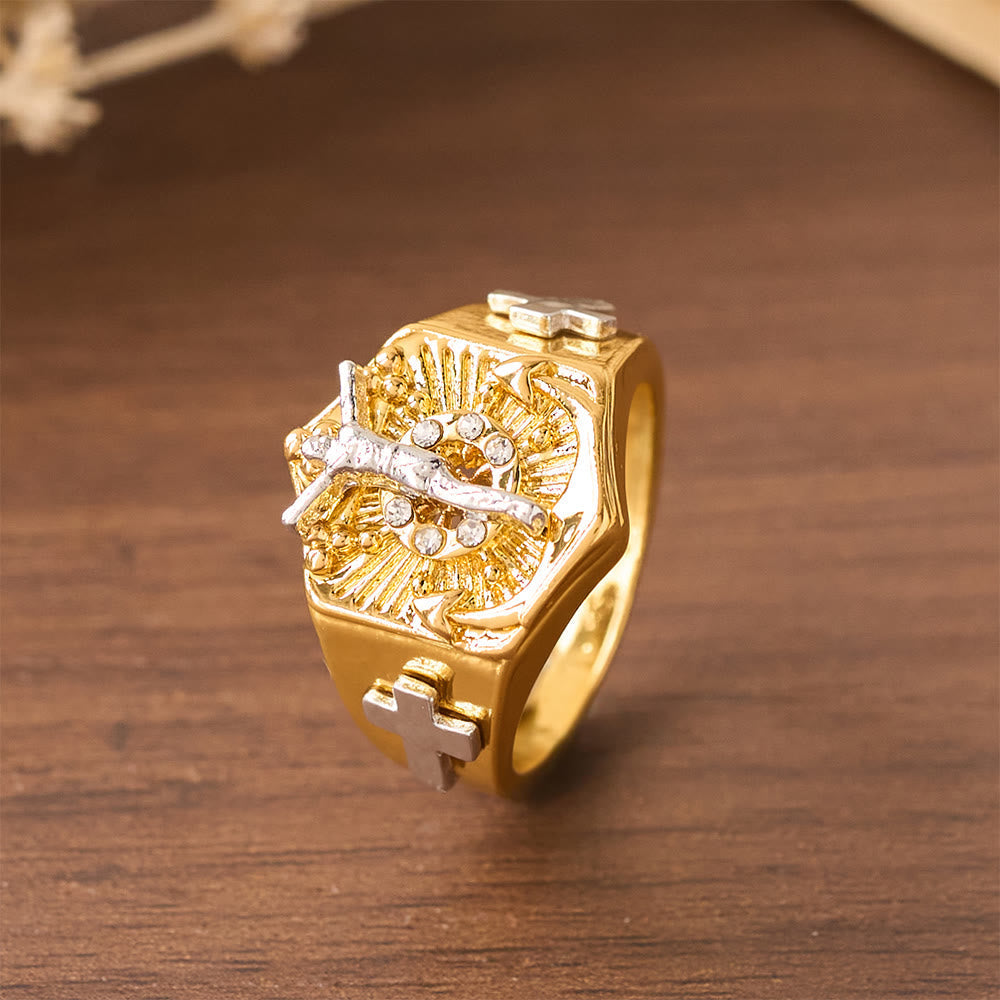 Two-Tone Crucifix Statement Ring