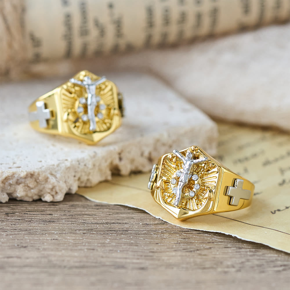 Two-Tone Crucifix Statement Ring