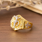 Two-Tone Crucifix Statement Ring