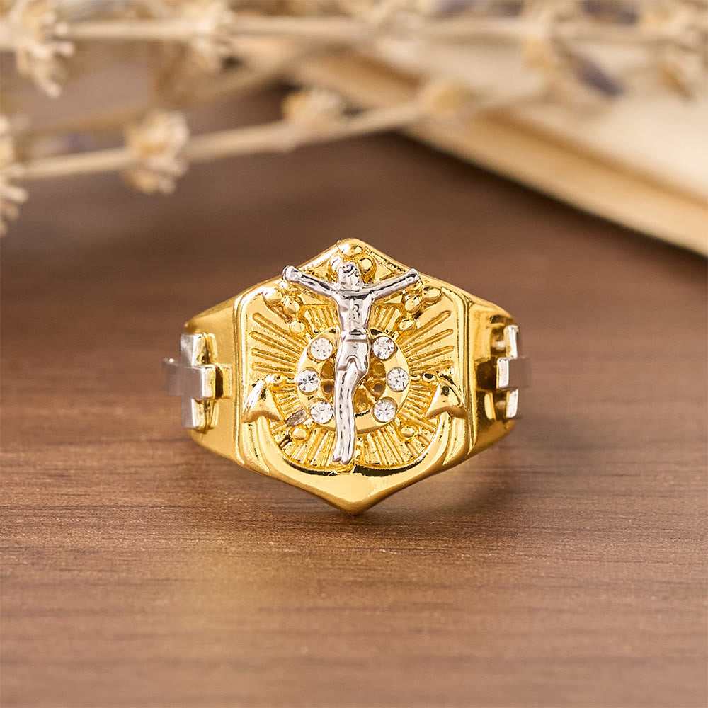Two-Tone Crucifix Statement Ring