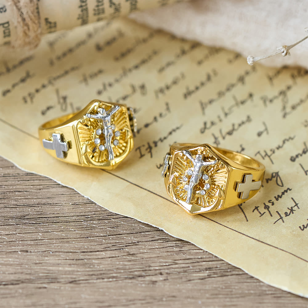 Two-Tone Crucifix Statement Ring