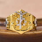 Two-Tone Crucifix Statement Ring
