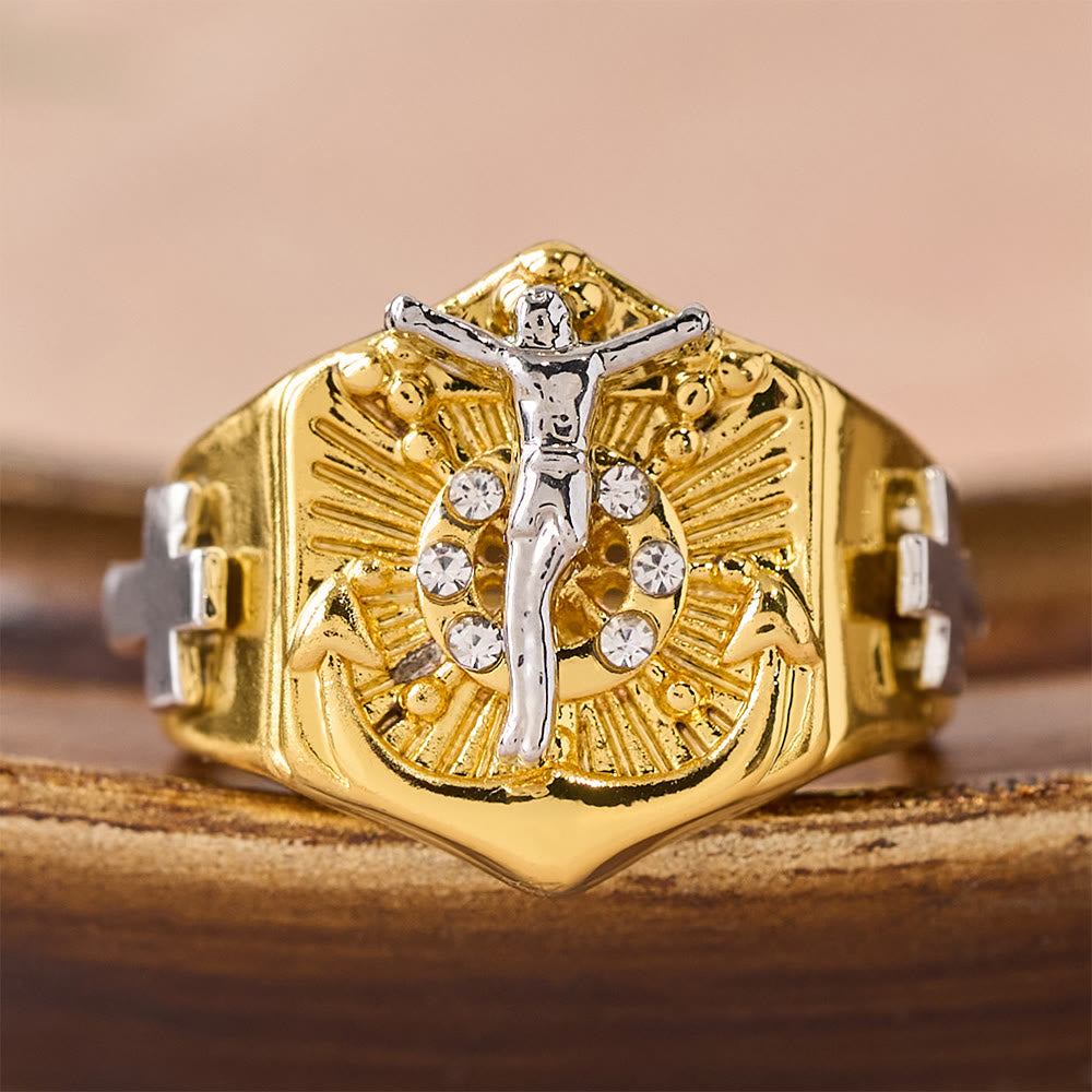 Two-Tone Crucifix Statement Ring