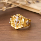 Two-Tone Crucifix Statement Ring