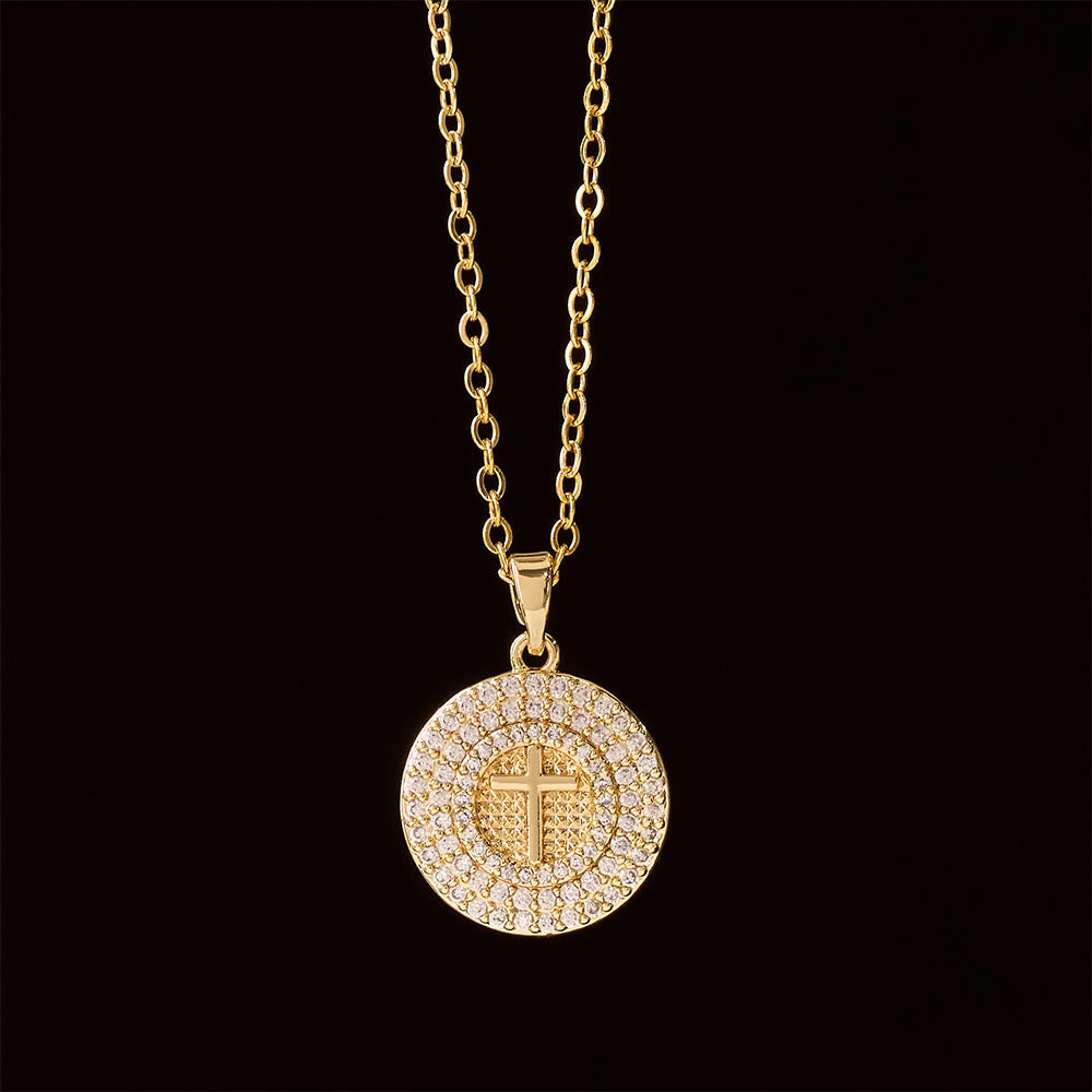 Pavé Crystal Cross Circle Necklace