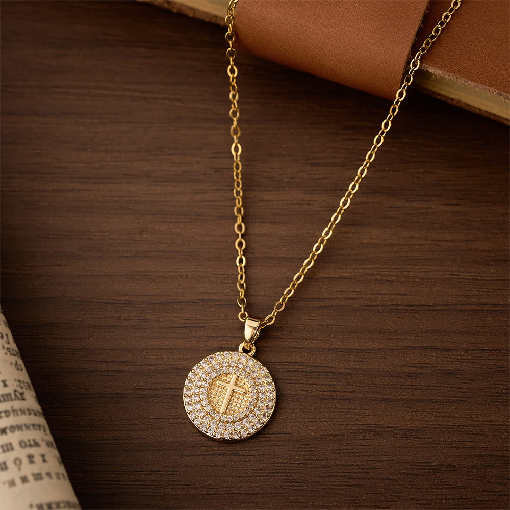 Pavé Crystal Cross Circle Necklace