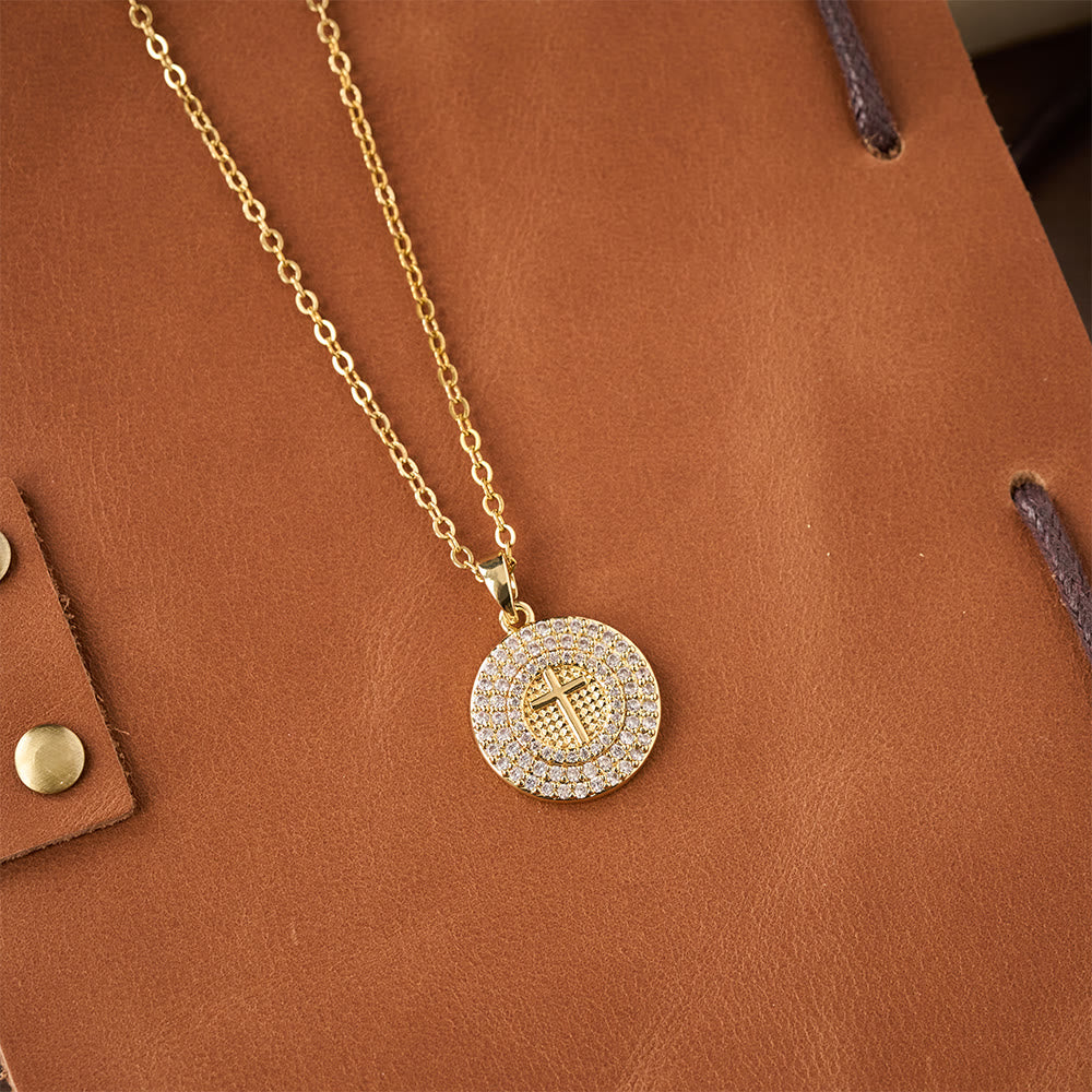 Pavé Crystal Cross Circle Necklace