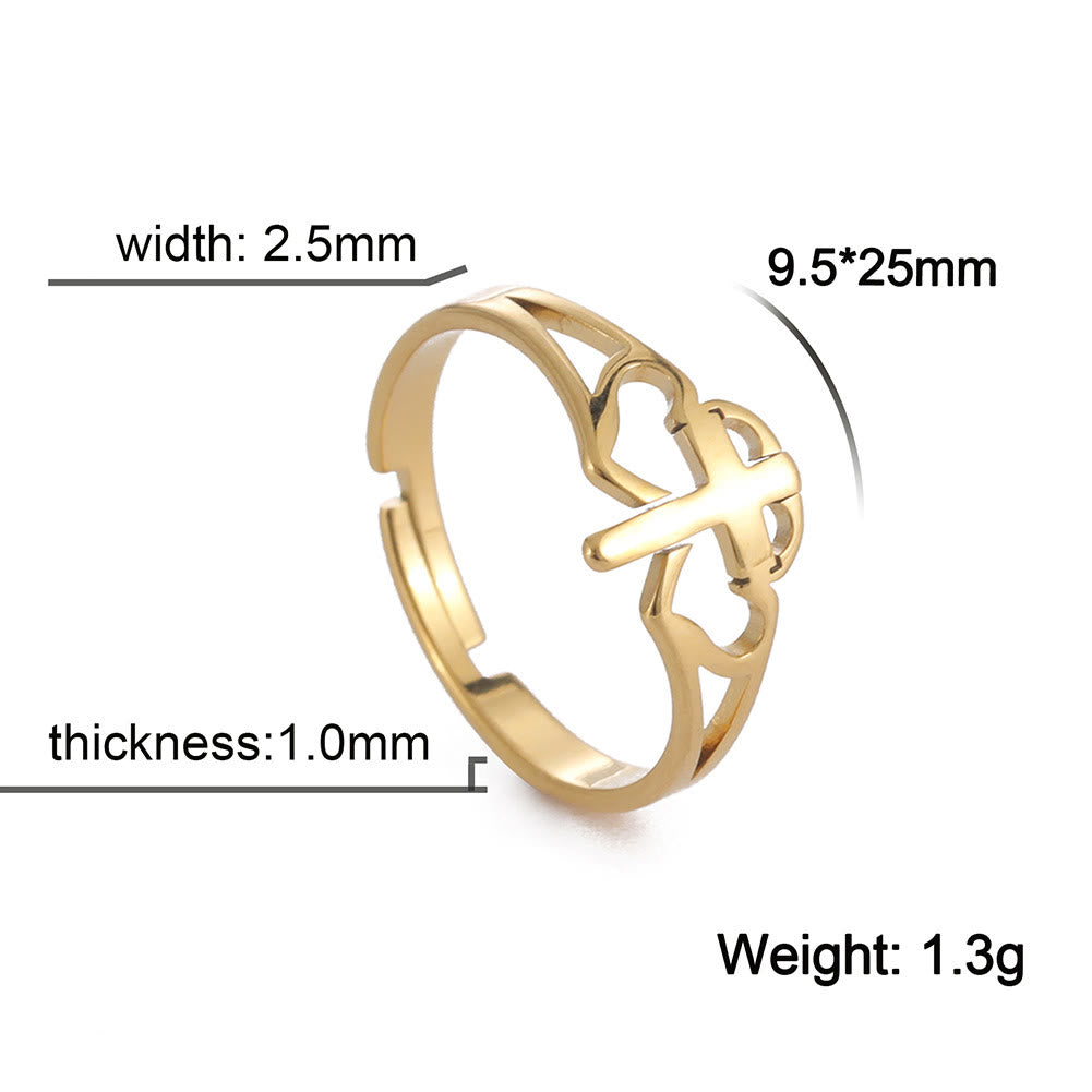 Cross & Heart Cutout Ring