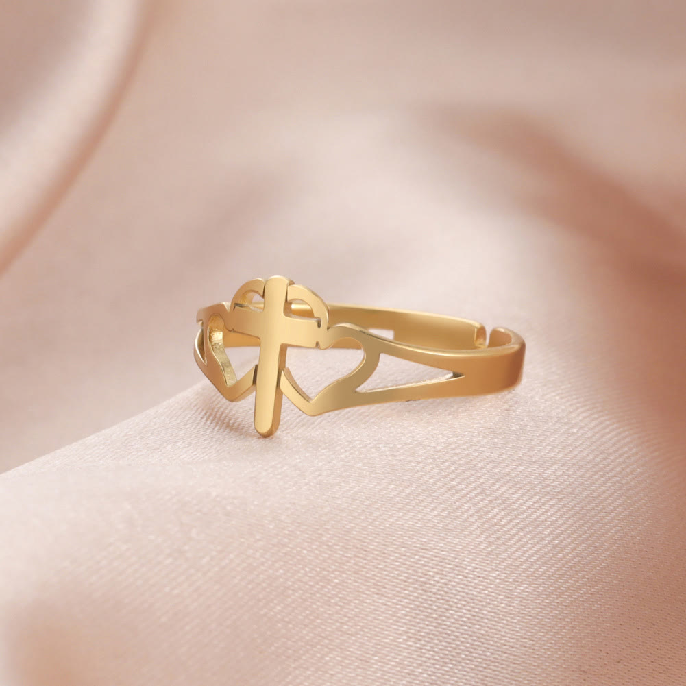 Cross & Heart Cutout Ring