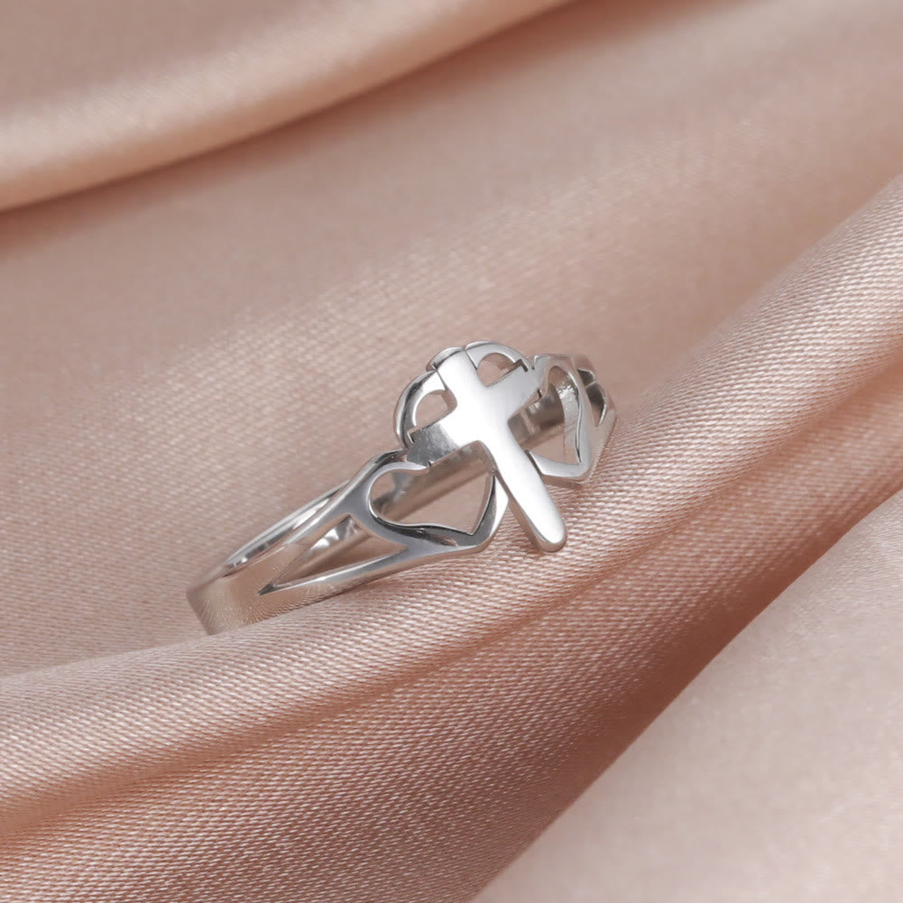 Cross & Heart Cutout Ring