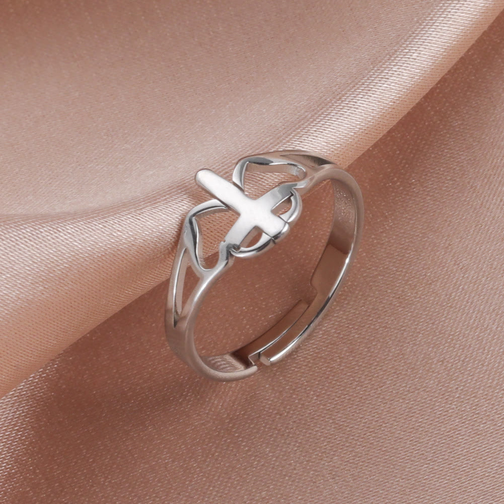 Cross & Heart Cutout Ring