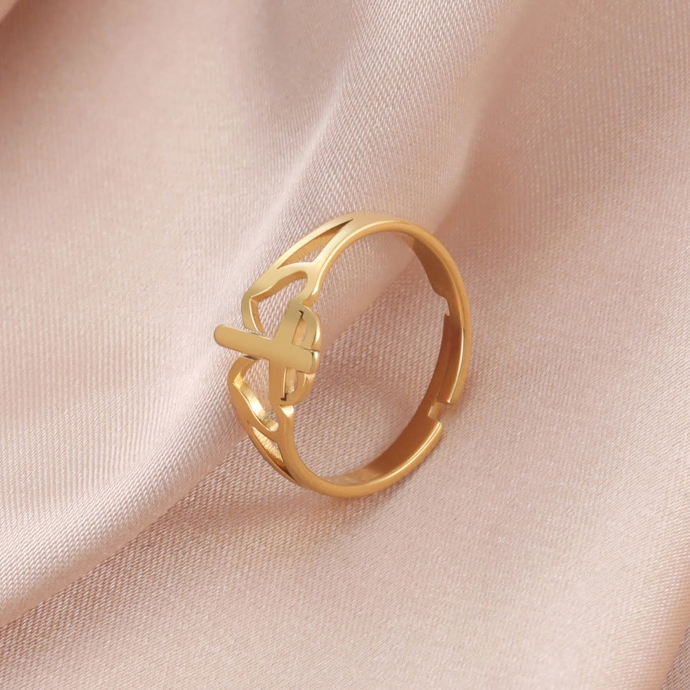 Cross & Heart Cutout Ring