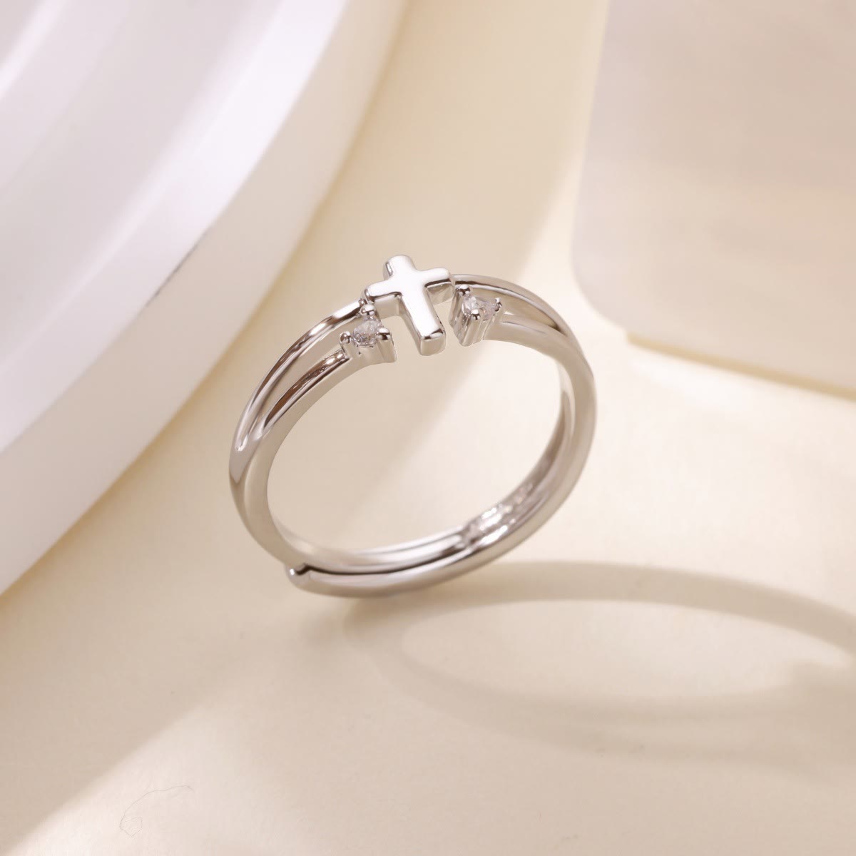 Zircon Accent Cross Double-Band Ring