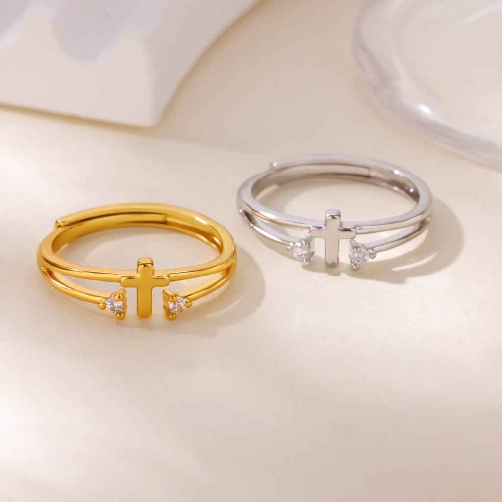 Zircon Accent Cross Double-Band Ring