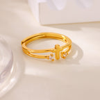 Zircon Accent Cross Double-Band Ring