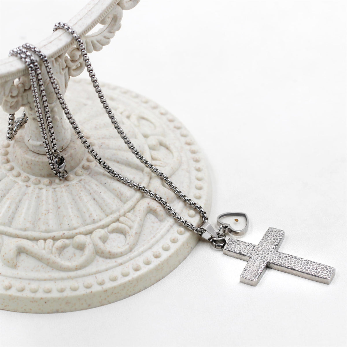 Textured Cross Mustard Seed Necklace