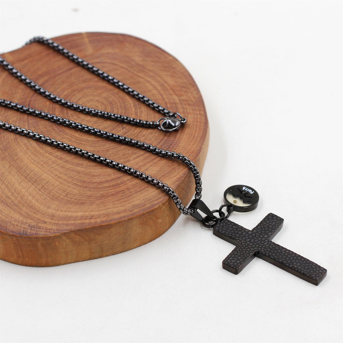 Textured Cross Mustard Seed Necklace