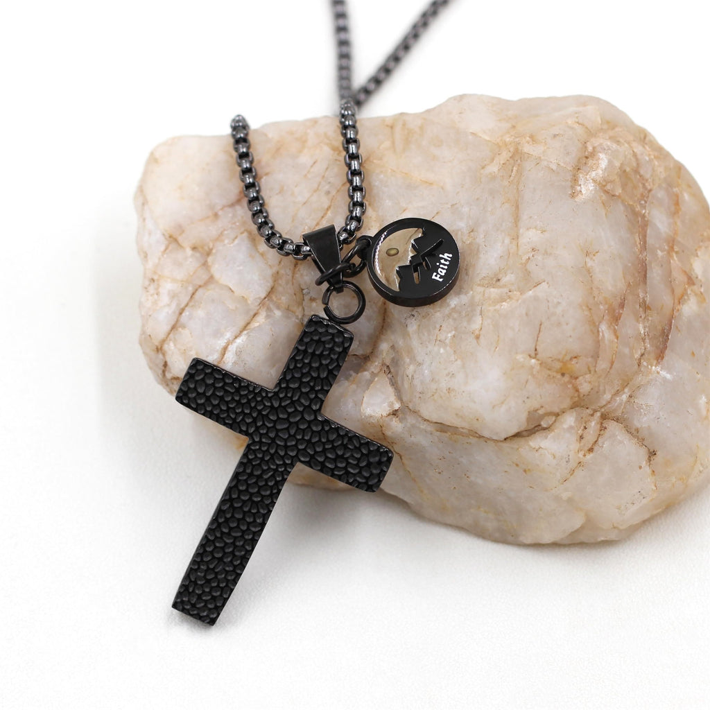 Textured Cross Mustard Seed Necklace