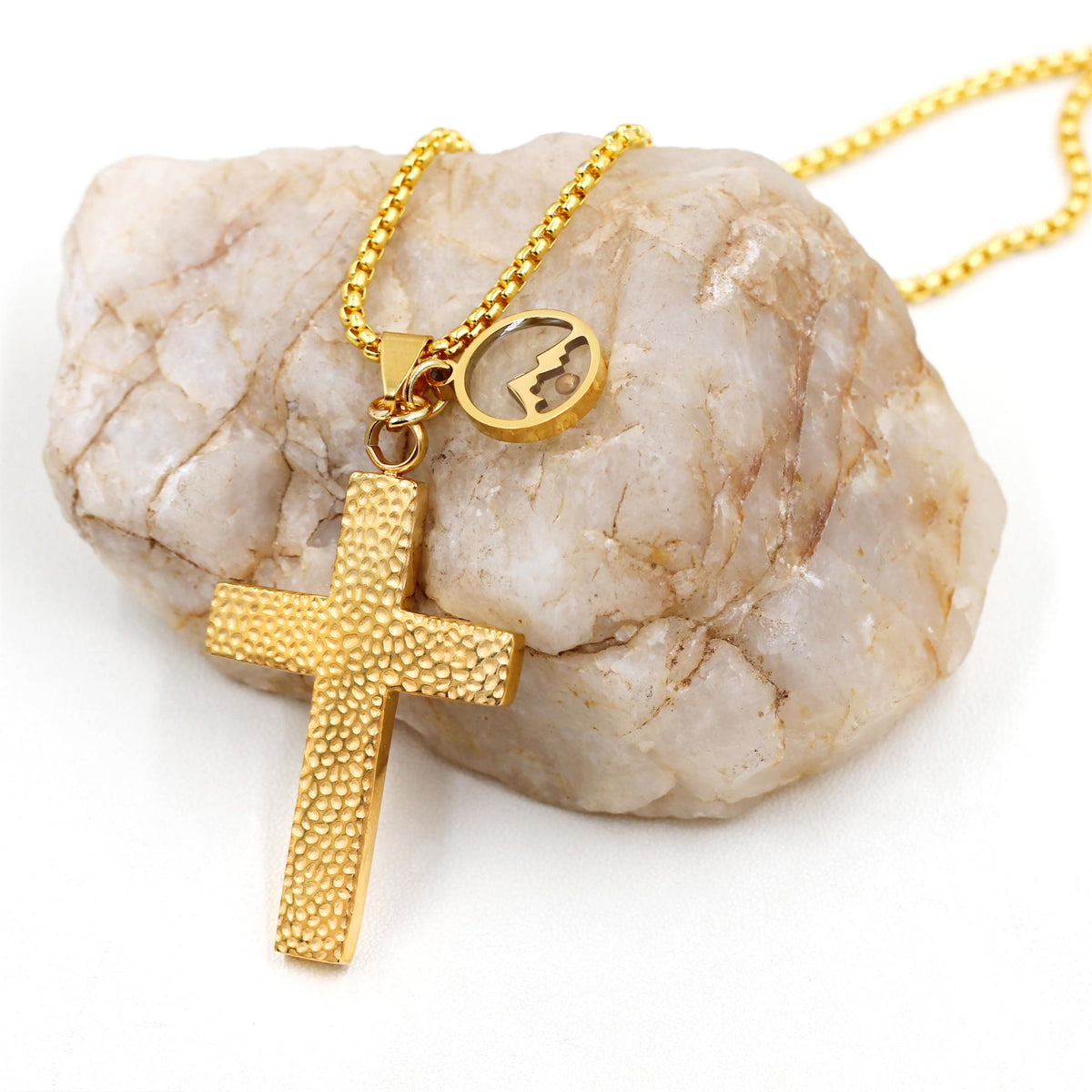 Textured Cross Mustard Seed Necklace