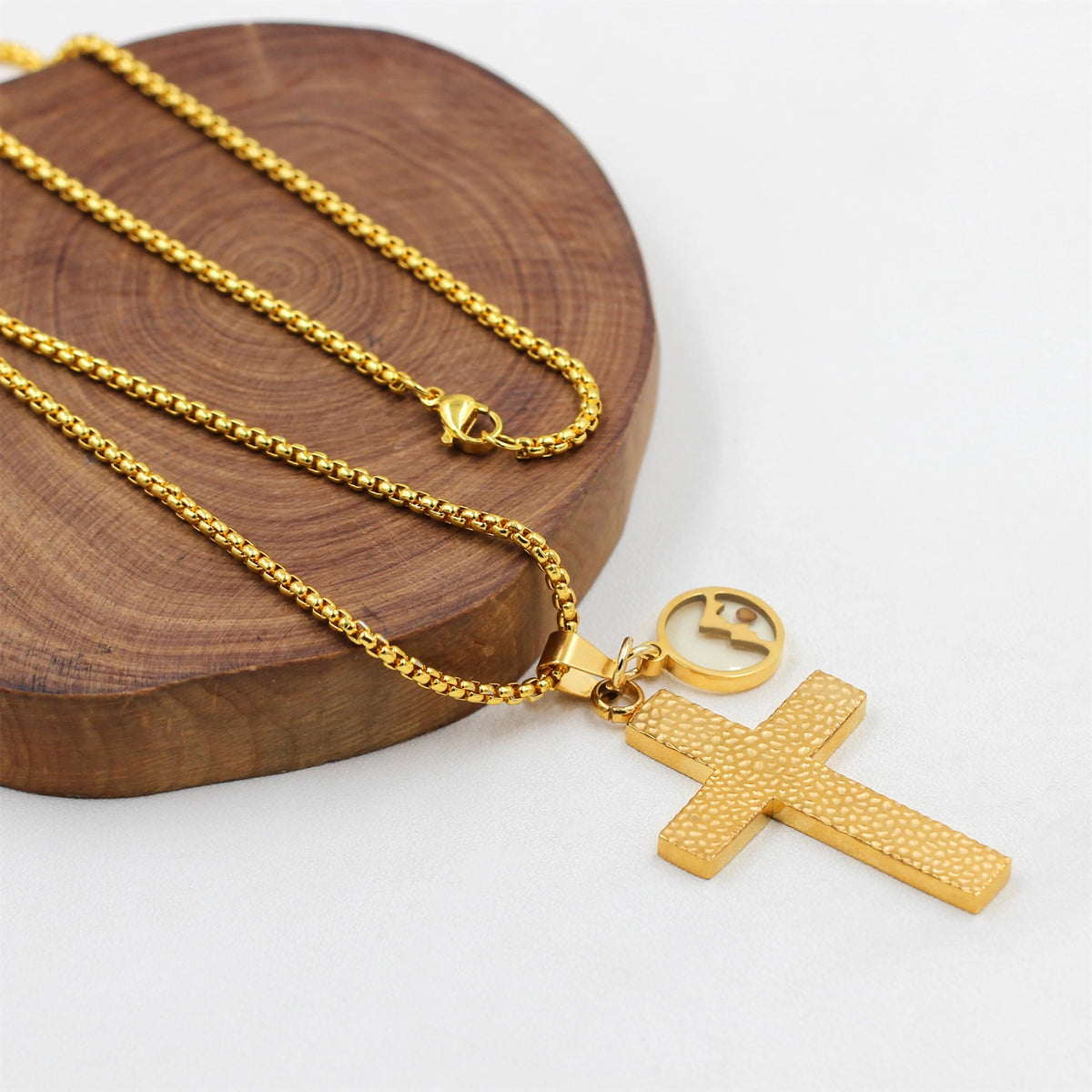 Textured Cross Mustard Seed Necklace