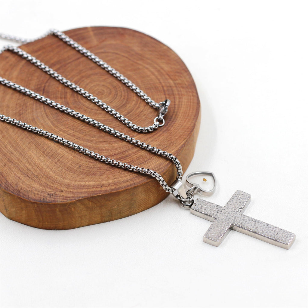 Textured Cross Mustard Seed Necklace