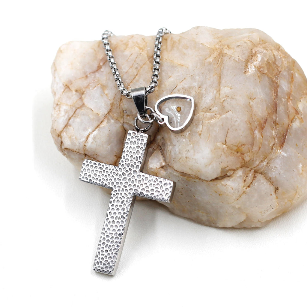 Textured Cross Mustard Seed Necklace