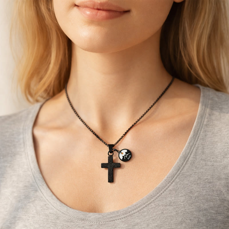 Textured Cross Mustard Seed Necklace