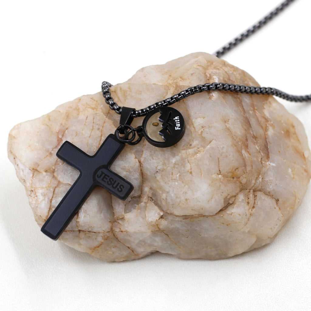Jesus Engraved Mustard Seed Cross Necklace