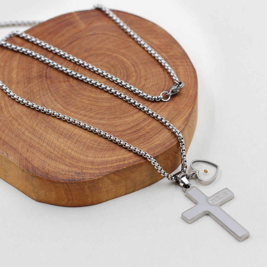 Jesus Engraved Mustard Seed Cross Necklace