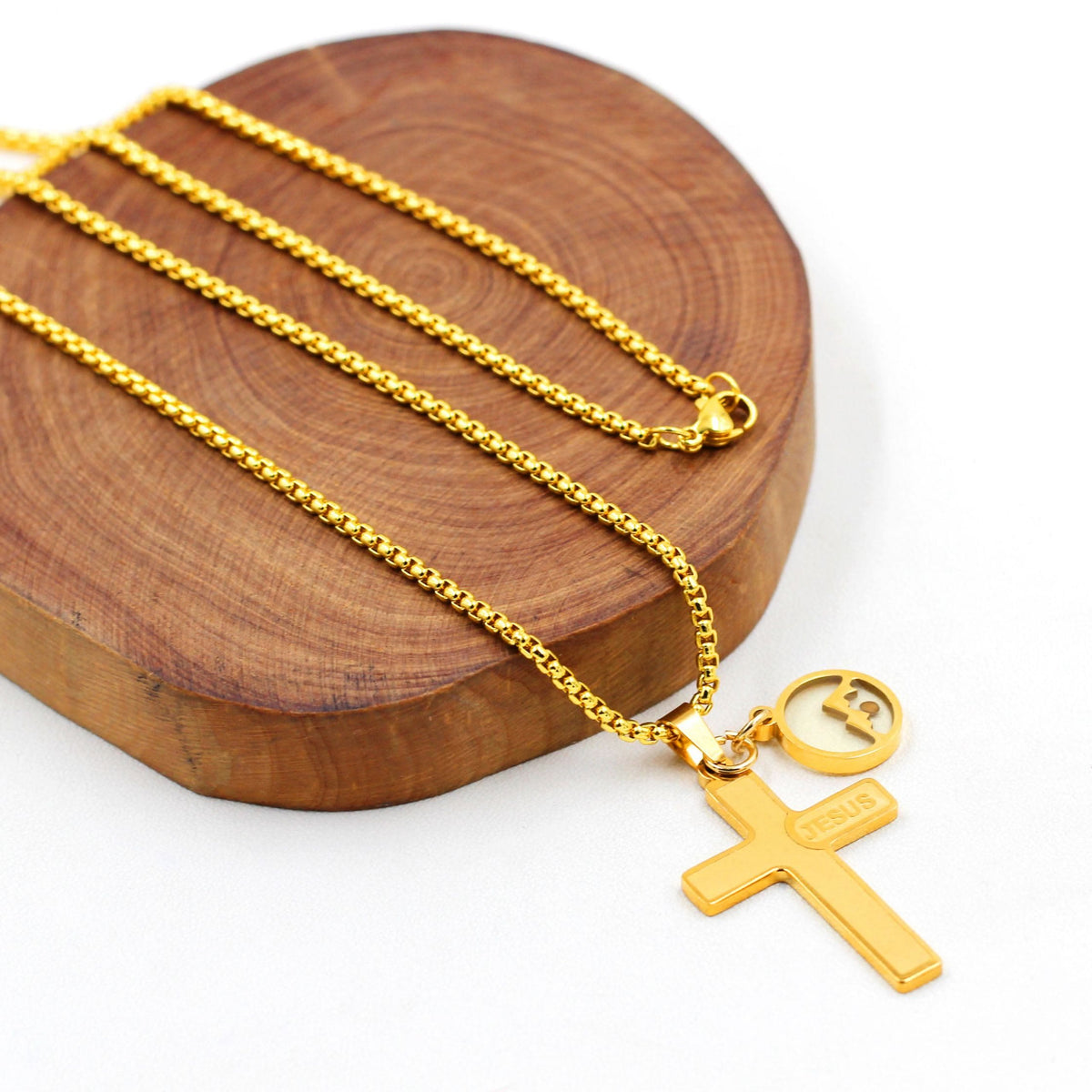 Jesus Engraved Mustard Seed Cross Necklace
