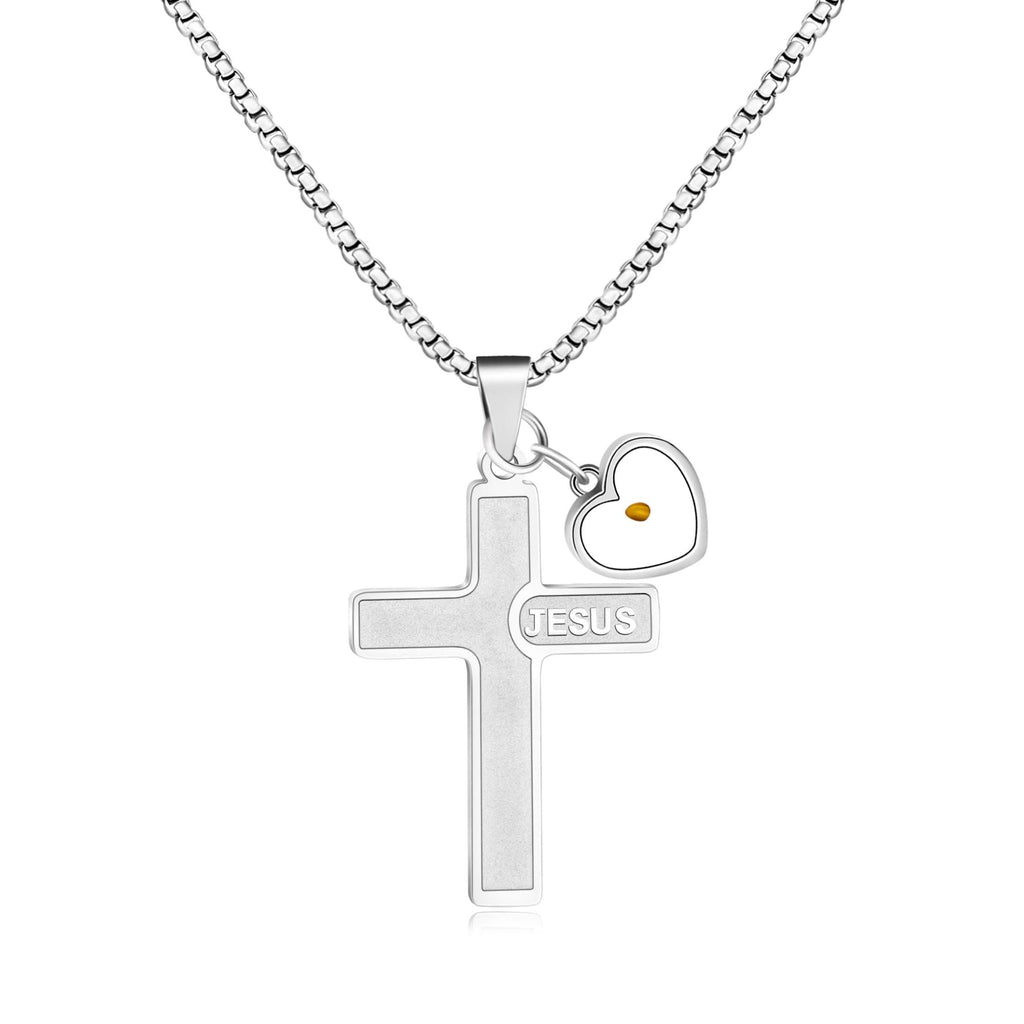 Jesus Engraved Mustard Seed Cross Necklace