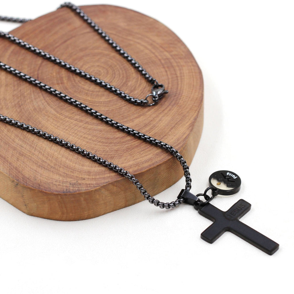 Jesus Engraved Mustard Seed Cross Necklace
